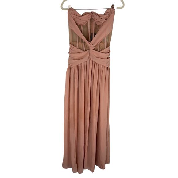 NBD Aaron Mesh Corset Gown Strapless Party Formal Statement Gala Prom Blush XS - Picture 4 of 12